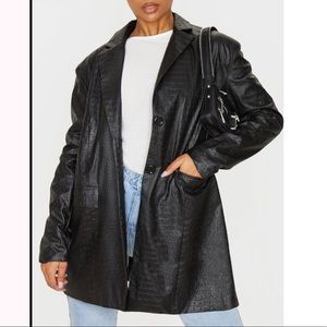 Black Faux Leather Croc Oversized Dad Blazer